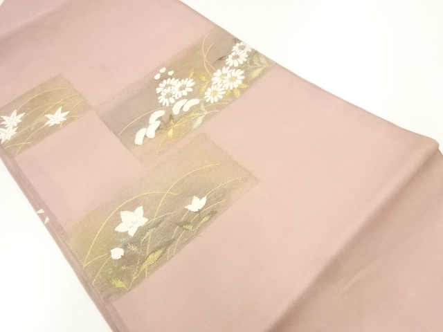 JAPANESE NAGOYA OBI FOR SUMMER / WOVEN AUTUMN FLOWERS